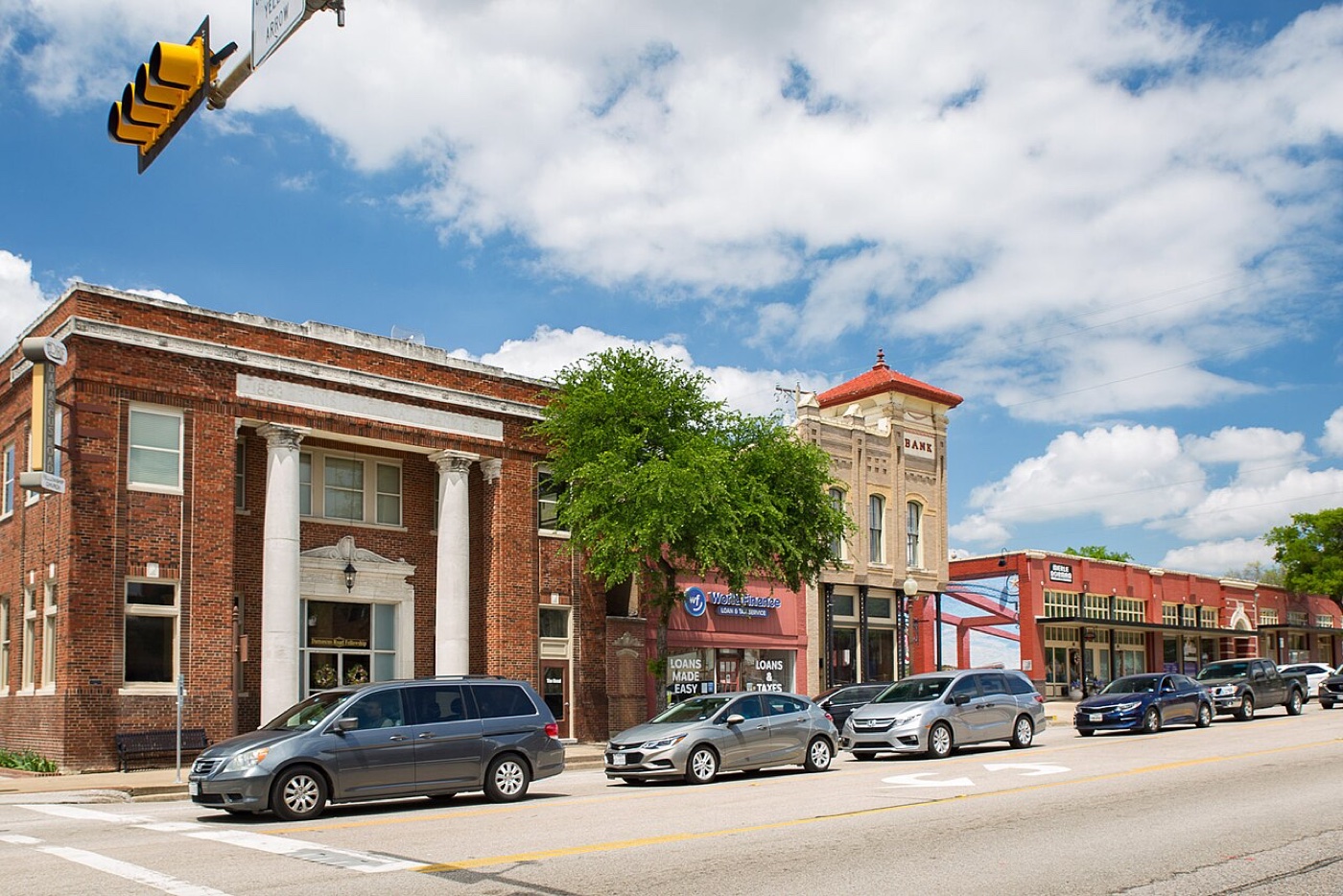 Downtown Ennis, Texas — historic brick buildings in this Ellis County community